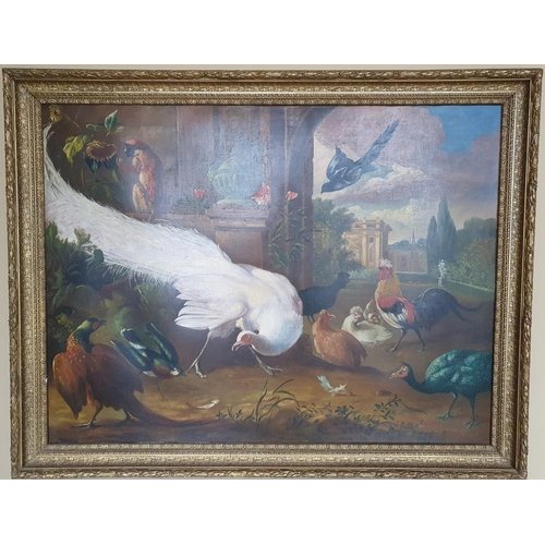 34 - After The Original, A large Oil on Canvas, An Assembly of Birds after Adriaen van Oolen. 86 x 114 cm... 