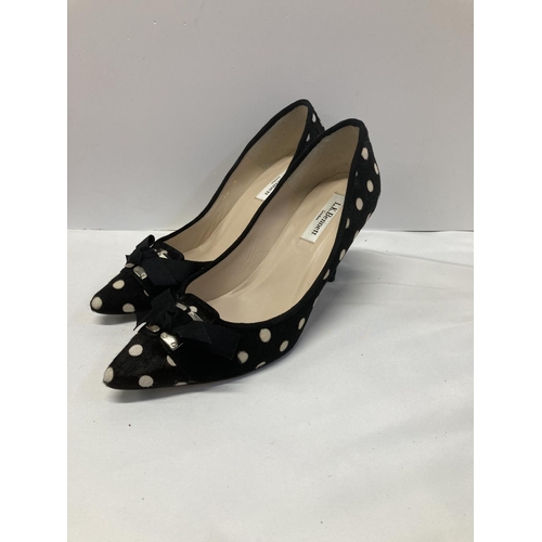 49 - L.K. Bennett black 'Irene' bow detail Courts with polka dot pattern. Size 38 (EU). Serial number 364... 