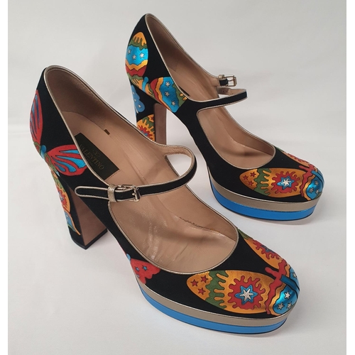 A pair of Valentino Garavani Blue Suede/ Leather Shoes in the Japanese Butterfly Mary Jane pattern. EU size 41.