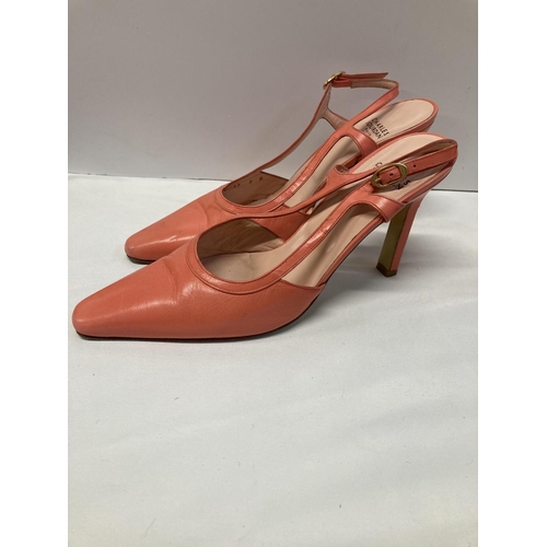 11 - Charles Jourdan Salmon/Coral ankle strap Pumps. Size 8 (US). Serial number 78 32 8 B.