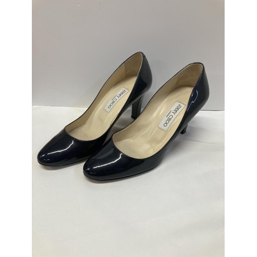 27 - Jimmy Choo Navy 'Georgia' leather Pumps with wide heel. Size 38.5 (US). As favored by Kate Middleton... 