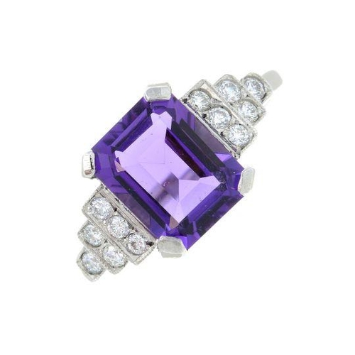 13 - An amethyst and brilliant-cut diamond ring. Amethyst calculated weight 2cts, based on estimated dime... 