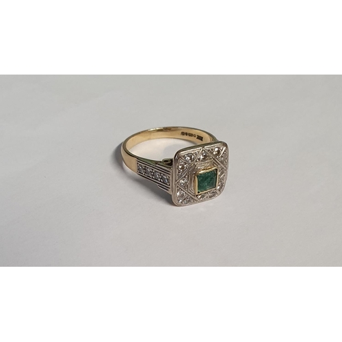 45 - A good 18ct Gold Diamond and Emerald Cluster Ring. Ring size M.
