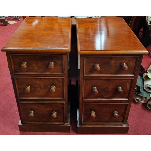 3 - A fine pair of 19th Century Bedside Cabinets with three graduated drawers and original timber turned... 