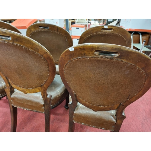 34 - A good set of six Victorian mahogany Balloon Back Chairs. ( some of the casters in a bag).