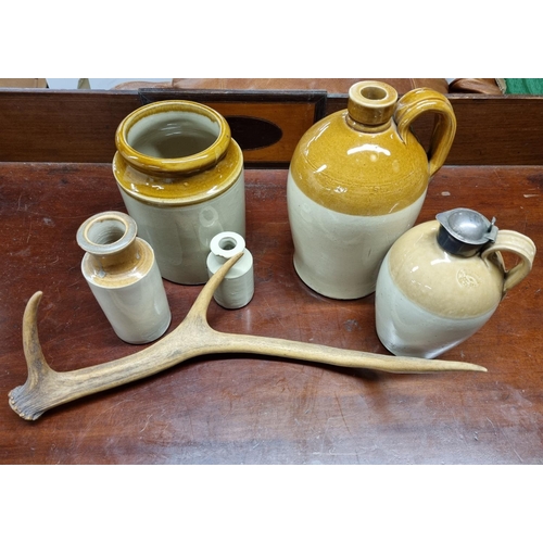 56 - A quantity of Vintage Stonewares along with an antler.