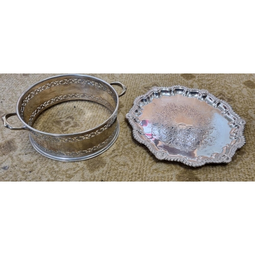 2 - A silver plated Salver along with a Cake Ring.