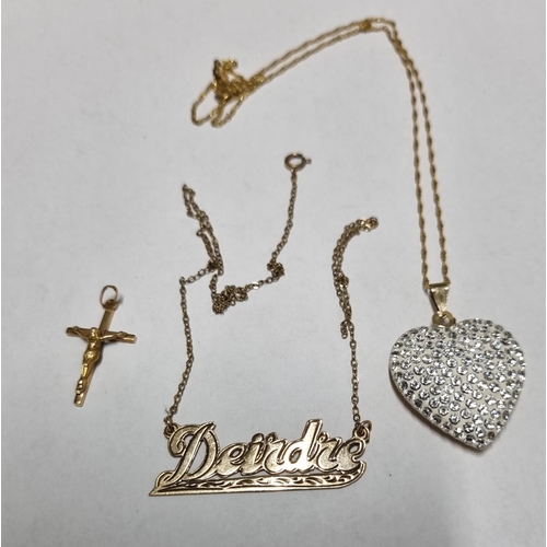 15 - A 9ct Gold Deirdre Pendant, 18ct Gold Cross along with a decretive Pendant.