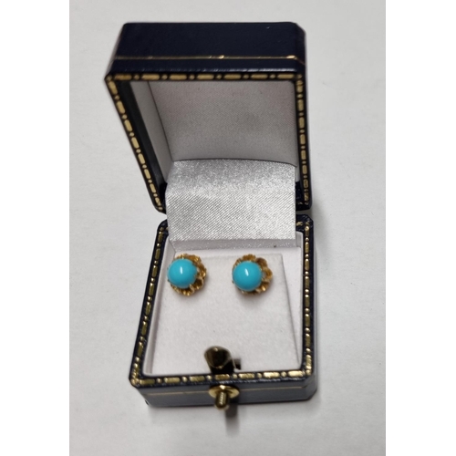 21c - A pair of antique Gold and Turquoise Earrings.