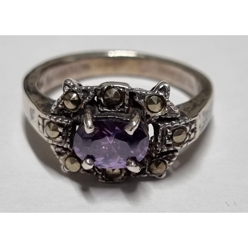 21d - An antique Marcasite and Amethyst Ring, size M1/2.