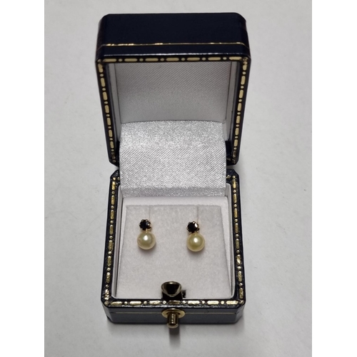 23b - A good pair of Pearl and Sapphire set Earrings.