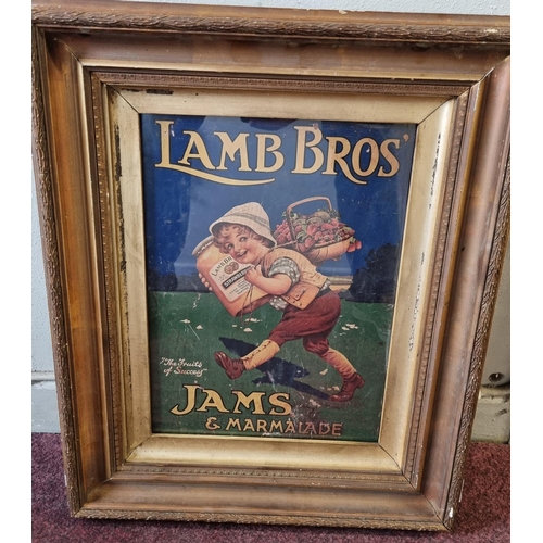 30 - A Lamb Bros. Jams and Marmalade Advertising Print in a 19th Century frame. 46 x 56cm approx.