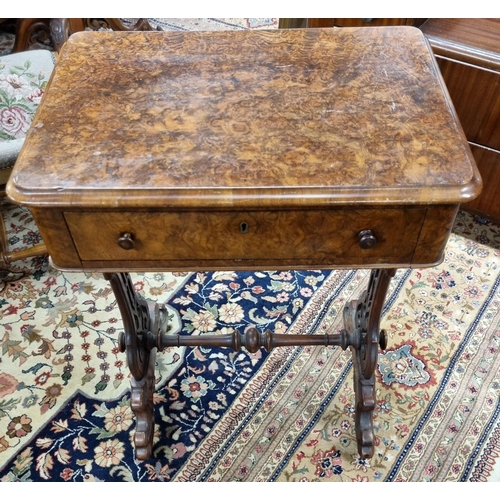 38 - A lovely 19th Century Walnut & Burr Walnut Table, with a single frieze drawer with pierced supports ... 