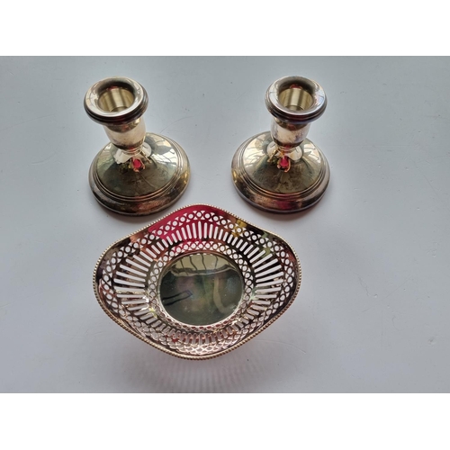 12 - A 20th Century Birmingham Silver Condiment Set along with a pair of Birmingham Silver Candle Sticks ... 