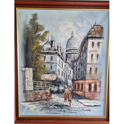 28 - A Large 20th Century Oil on Canvas of a Continental Street scene along with two smaller examples.