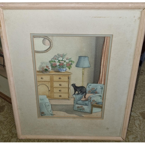 3 - Janet Colgan Dog In The Parlor, a Watercolour signed lower left along with another two by the same a... 