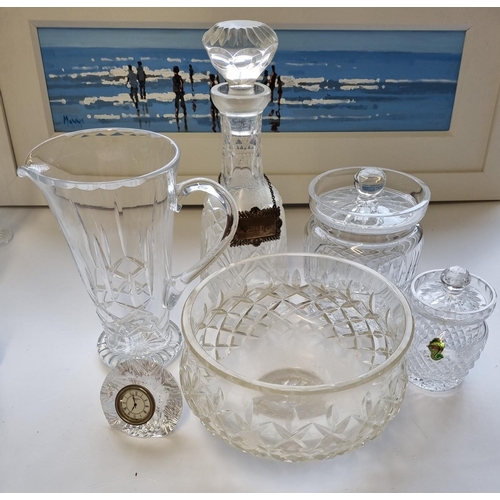 44 - A Waterford Crystal Biscuit Barrell, Jam Pot, other Waterford and Irish Crystal.