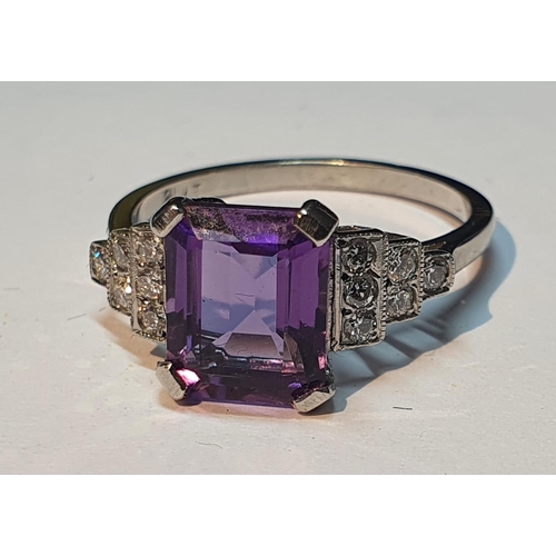 17 - An amethyst and brilliant-cut diamond ring. Amethyst calculated weight 2cts, based on estimated dime... 
