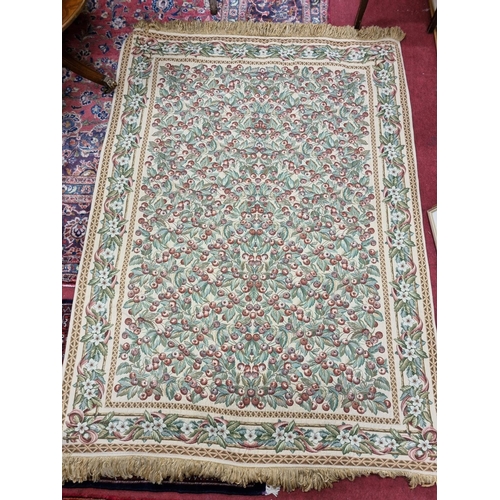 30 - A really good wall mounted tapestry style Rug with floral and fruit decoration. 198 x 133 cm approx.