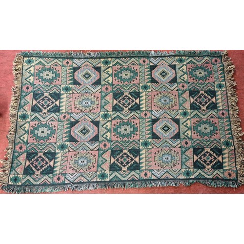 38 - Two Throws with the colours pink, green blue, black and a light terracotta   175 x 133 cm approx., L... 
