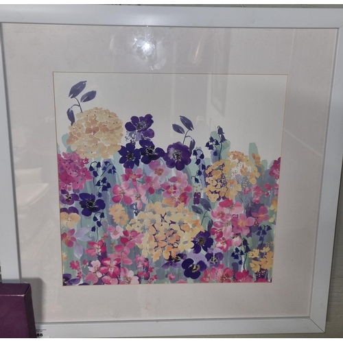 88 - A really nice coloured Print of spring flowers along with a canvas print of Lilies. 66 x 60 cm appro... 
