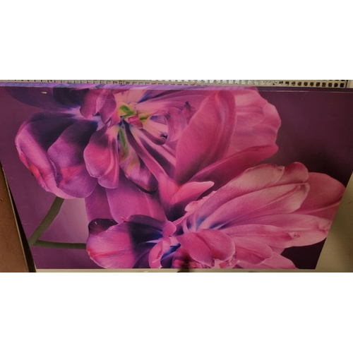 88 - A really nice coloured Print of spring flowers along with a canvas print of Lilies. 66 x 60 cm appro... 