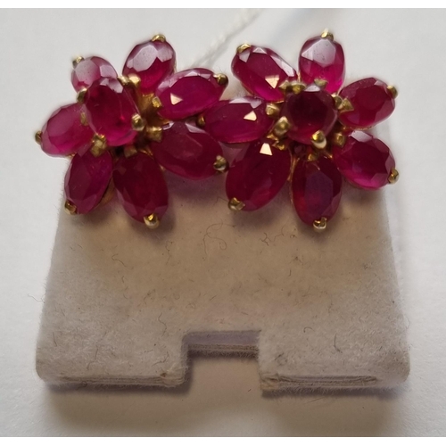 49 - A pair of Synthetic Ruby cluster Earrings.