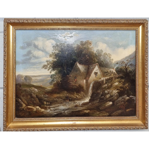 110 - After James Arthur O'Connor. The Watermill. An Oil on Canvas. Inscription on card Purchased from The... 