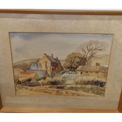 149 - A 20th Century Watercolour of a farm with a pond to the fore. Crichan signed LR. 38 x 28 cm approx.