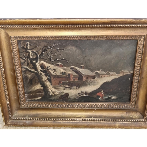 11 - Two early 19th Century Oils on Board of Country scenes, in original gilt frames. A Bergazzi & Sons, ... 