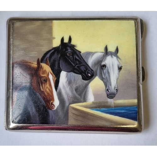 21 - After J F Herring a hand painted Enamel fronted Cigarette Case.