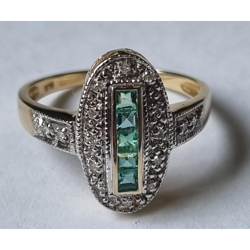 35 - A Gold. Diamond and Emerald Cluster Ring, size O.