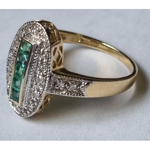 35 - A Gold. Diamond and Emerald Cluster Ring, size O.
