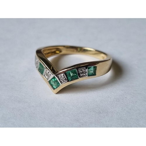 56 - A Gold, Diamond and Emerald half eternity Ring., size N.