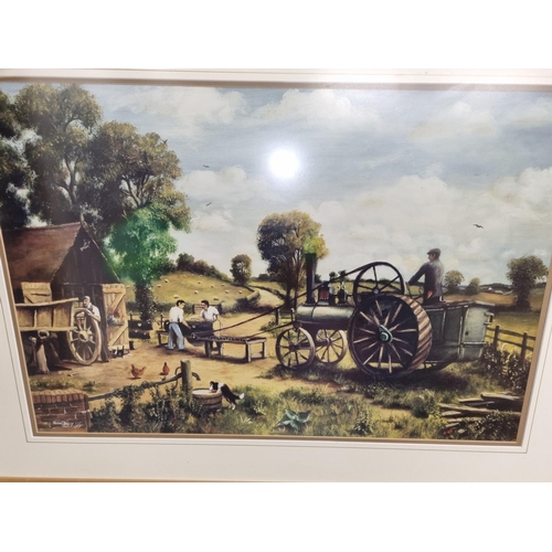 702 - After Peter Bailey; A 20th Century coloured Print of a farm scene. 74 x 97 cm approx inc frame.