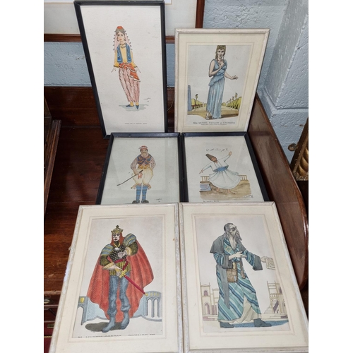 709A - A group of medieval style Watercolours and Prints of various people.
