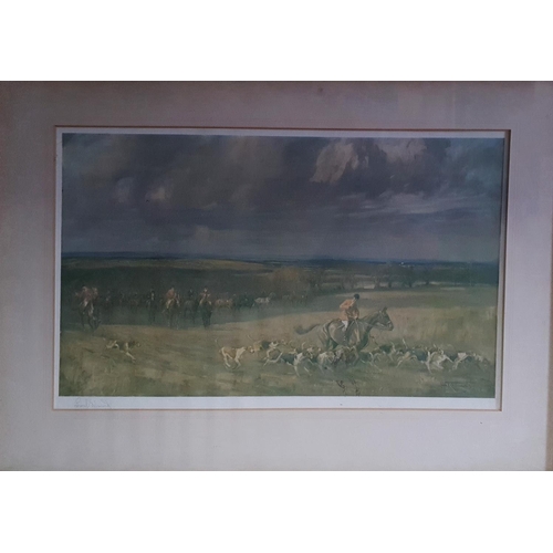 748 - A Hunting scene. A signed Coloured Print after Lionel Edwards. H40 x W55cm approx.