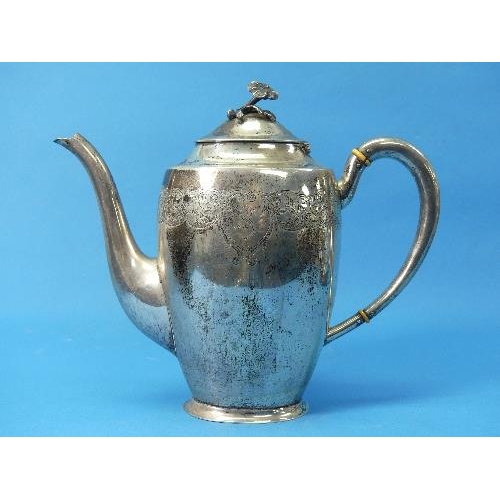 1 - A Swedish silver Teapot, by Karl Anderson, hallmarked Stockholm, 1934, of tall ovoid form, the plain... 