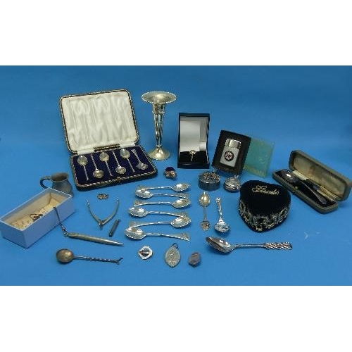 34 - A quantity of Silver and Silver Plate, including a contemporary novelty pin cushion, in the form of ... 