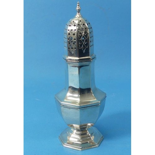 50 - A George VI silver Sugar Caster, by Viner's Ltd., hallmarked Sheffield, 1939, of octagonal form, the... 