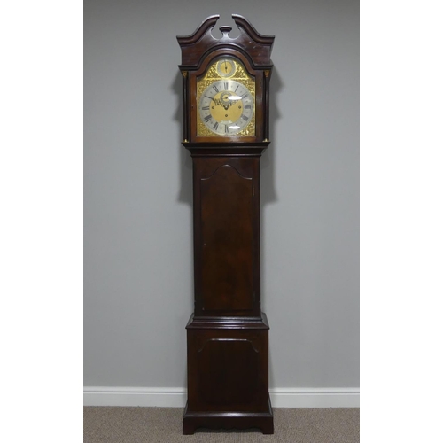 502 - Goldsmiths & Silversmiths Company, a good mahogany three-train chiming longcase clock, the 12in bras... 