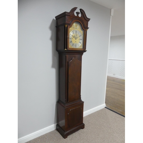 502 - Goldsmiths & Silversmiths Company, a good mahogany three-train chiming longcase clock, the 12in bras... 