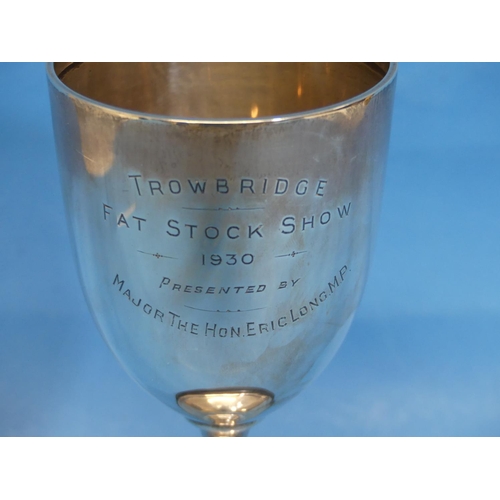 30 - A George V silver Trophy Cup, by Barker Brothers Silver Ltd, hallmarked Birmingham, 1930, of goblet ... 