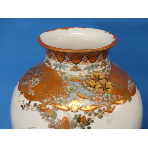 31 - A pair of large 19thC Japanese Kutani Vases, the orange ground decorated with panels depicting peopl... 