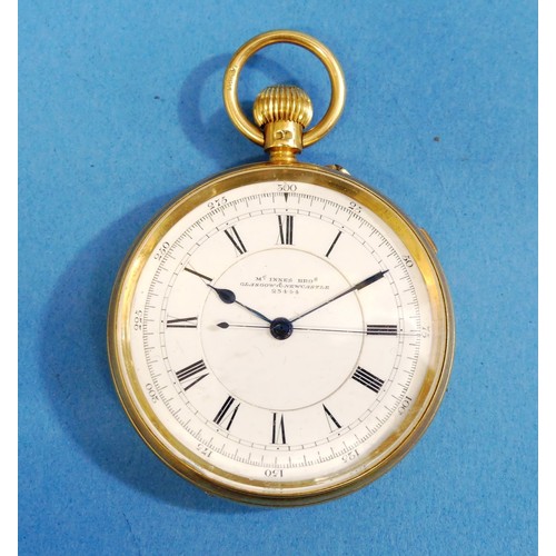 283 - An 18ct gold gents open faced Chronograph Pocket Watch, by McInnes Bros. Glasgow & Newcastle, th... 