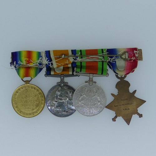 23 - 1914 Star Trio and Defence Medal, 63415 Gnr. W. Fairbrass R.H.A (on Star) 63415 Gnr W.H. Fairbrass R... 
