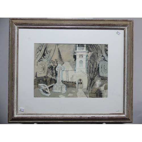 Theo Olive (1914-1998), The Churchyard, watercolour and charcoal, signed and dated '49, 30cm x 42cm, framed and glazed.