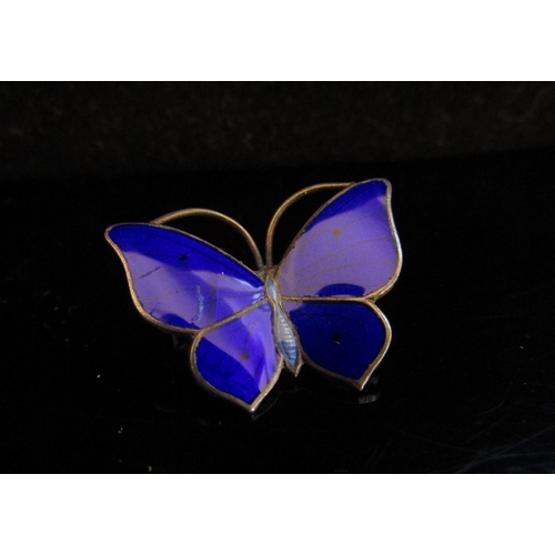 5045 - A Marius Hammer Norwegian silver enamelled blue butterfly brooch, 2.5cm wide