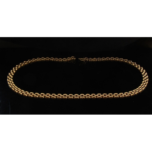 5059 - A 9ct gold fancy flat link necklace, 44cm long, 23g