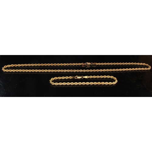 5060 - A 9ct gold rope twist necklace, 46cm long and a matching bracelet, 19cm long, 22.7g